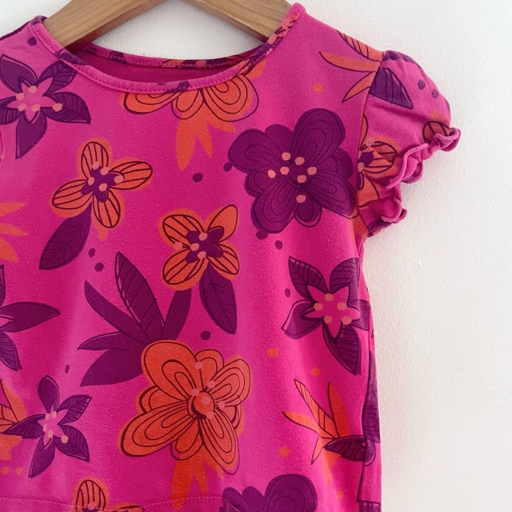 $3 💥Baby Girl Tropical Floral Tee, Lettuce Hem, Magenta Pink Purple Orange